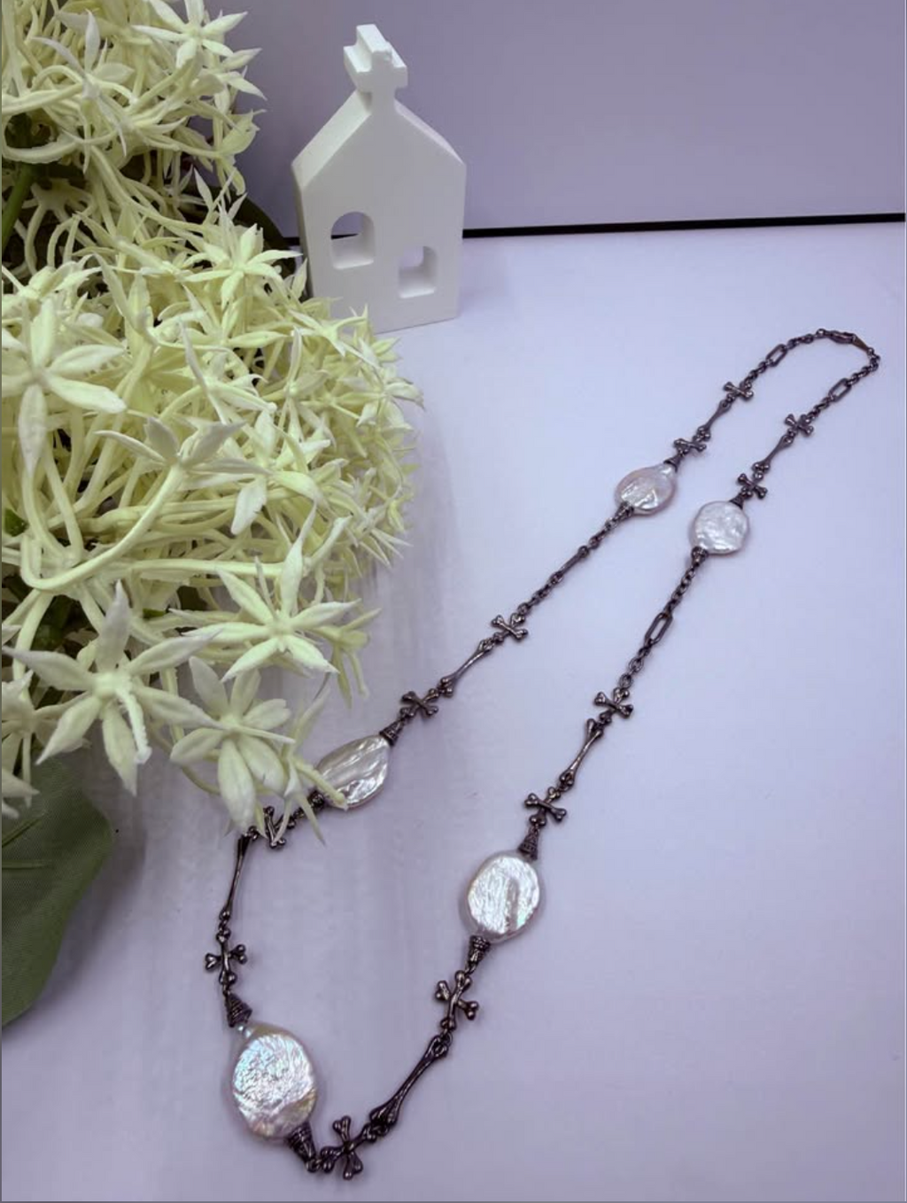 Midnight Cross Baroque Pearl Necklace