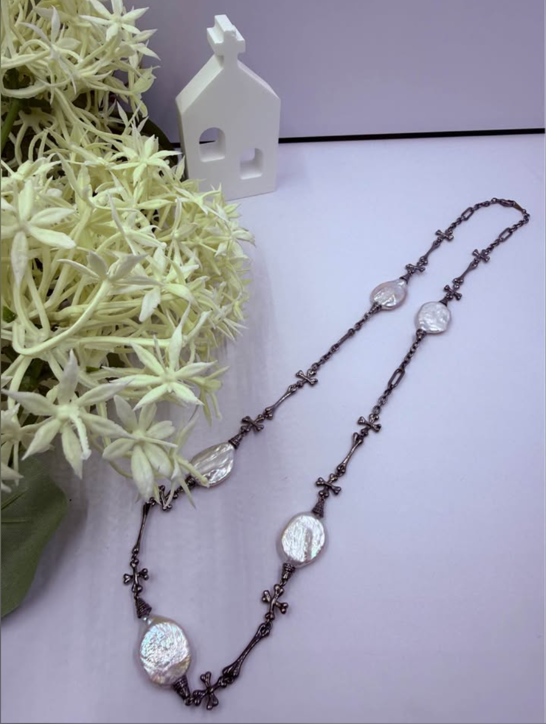 Midnight Cross Baroque Pearl Necklace