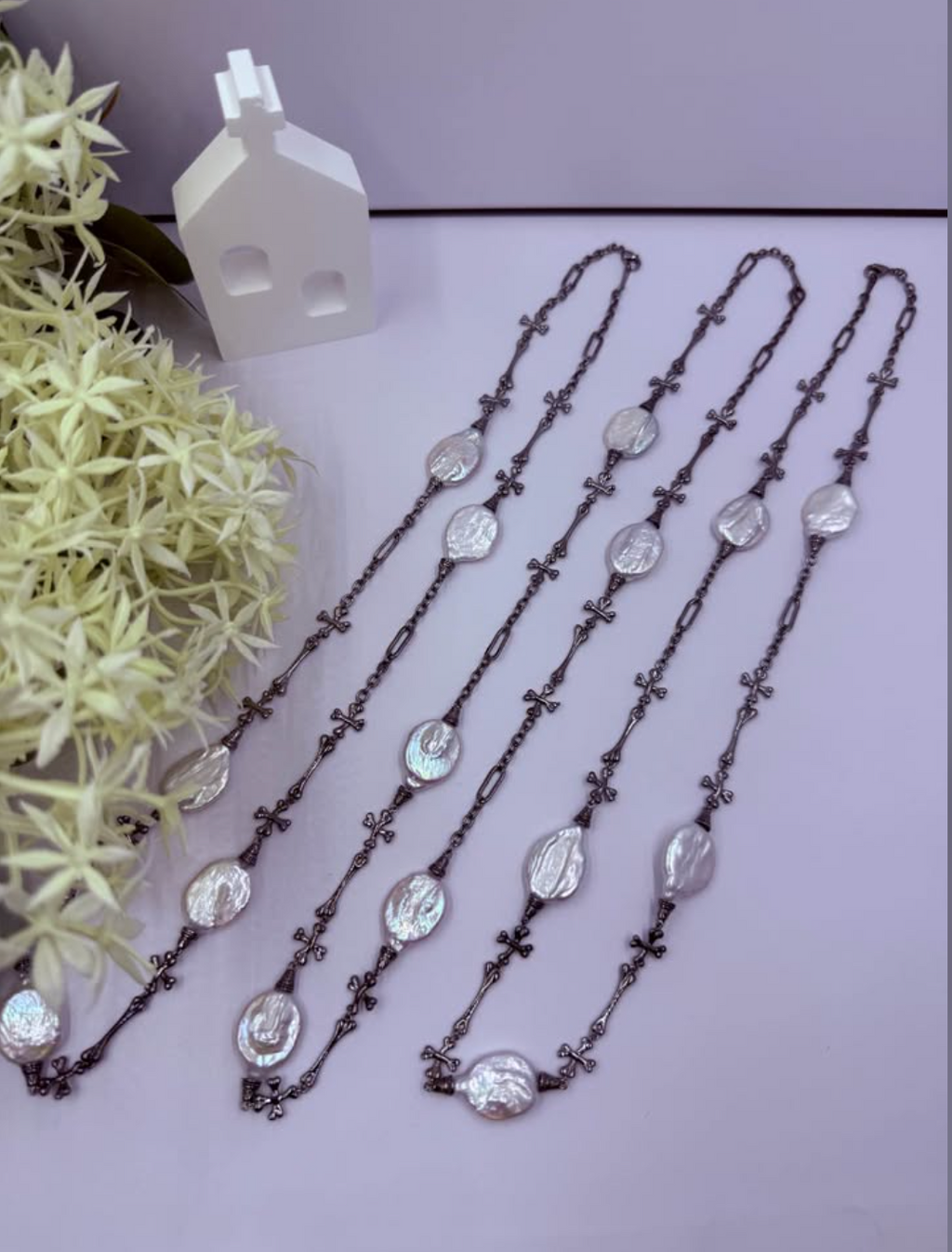 Midnight Cross Baroque Pearl Necklace