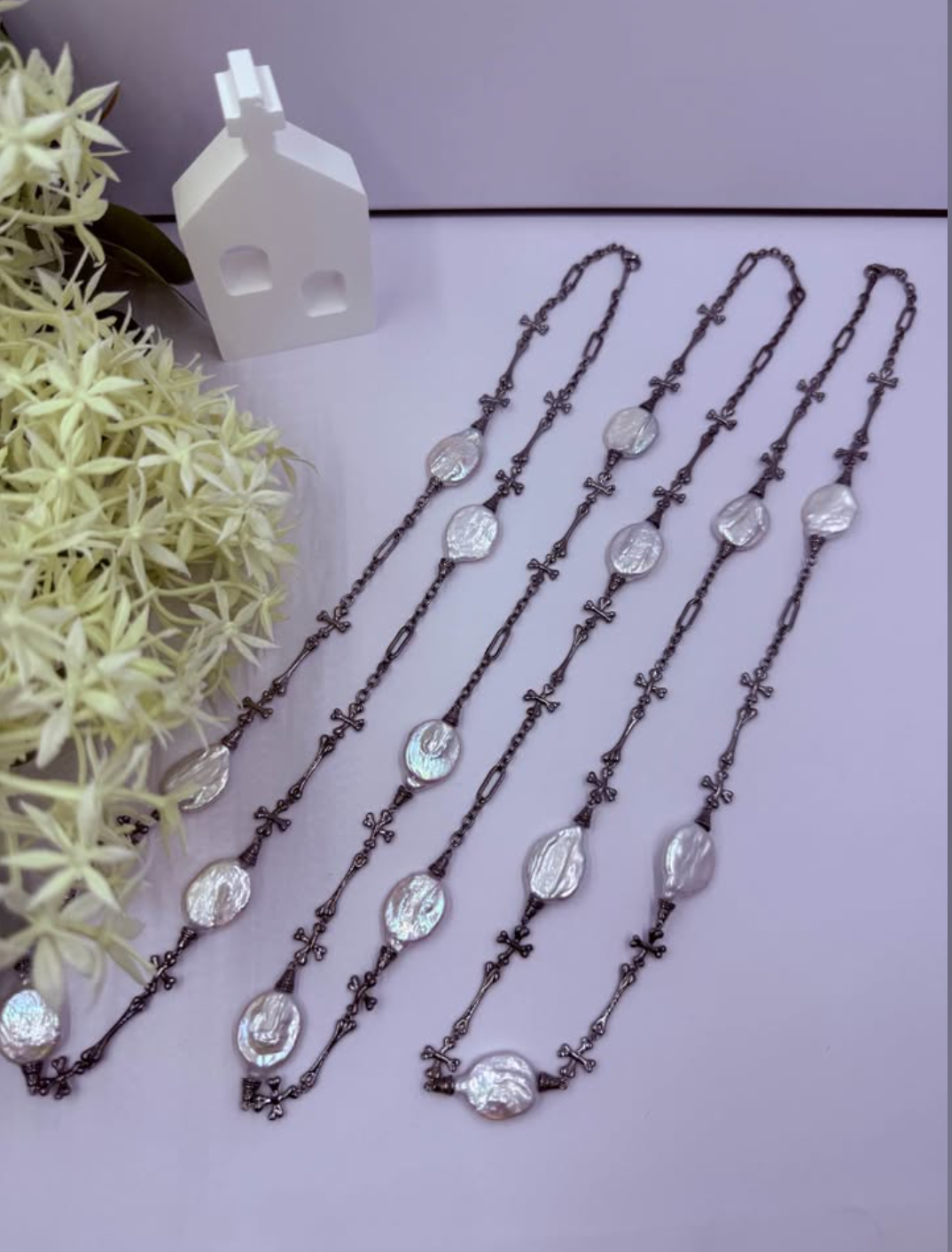 Midnight Cross Baroque Pearl Necklace